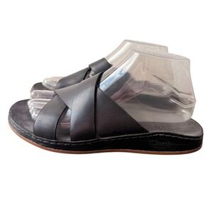Chaco Black Wayfarer Leather Crisscross Slide Sandals Womens Size 8